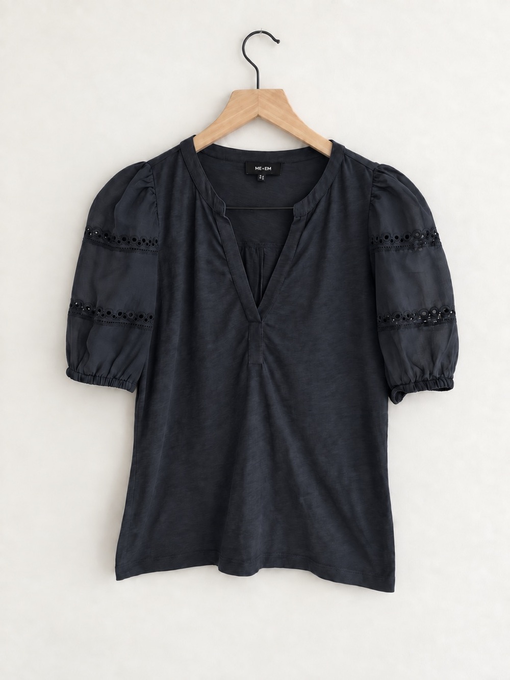 ME+EM Eyelet Puff Sleeve Cotton Top US 4